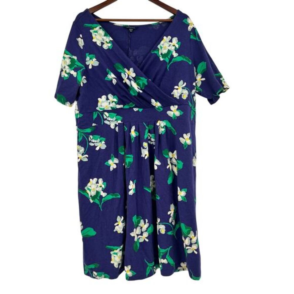 Lands' End faux wrap floral print t-shirt pullover blue dress plus size 20W 22W